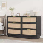 Commode 6 tiroirs en rotin pour chambre à coucher, design monobloc corps et pieds, commode en bois pour couloirs, entrées et dressing, montage facile