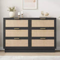 6 Drawer Rattan Dresser for Bedroom, Integrated Cabinet Body & Legs Design, Wooden Chest of Drawers for Hallways, Entryways and Closet, Easy Assembly