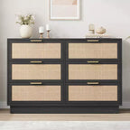 6 Drawer Rattan Dresser for Bedroom, Integrated Cabinet Body & Legs Design, Wooden Chest of Drawers for Hallways, Entryways and Closet, Easy Assembly