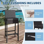 Ensemble de 2 tabourets de bar d'extérieur en osier, tabourets de bar d'extérieur en rotin sans accoudoirs avec coussins, pour jardin, bord de piscine