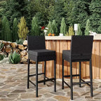 Ensemble de 2 tabourets de bar d'extérieur en osier, tabourets de bar d'extérieur en rotin sans accoudoirs avec coussins, pour jardin, bord de piscine