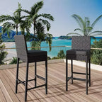 Ensemble de 2 tabourets de bar d'extérieur en osier, tabourets de bar d'extérieur en rotin sans accoudoirs avec coussins, pour jardin, bord de piscine