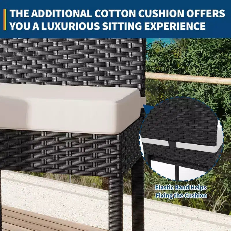 Ensemble de 2 tabourets de bar d'extérieur en osier, tabourets de bar d'extérieur en rotin sans accoudoirs avec coussins, pour jardin, bord de piscine