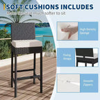 Ensemble de 2 tabourets de bar d'extérieur en osier, tabourets de bar d'extérieur en rotin sans accoudoirs avec coussins, pour jardin, bord de piscine