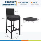 Ensemble de 2 tabourets de bar d'extérieur en osier, tabourets de bar d'extérieur en rotin sans accoudoirs avec coussins, pour jardin, bord de piscine