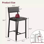 Lot de 4 tabourets de bar, tabourets de bar de cuisine de 63,5 cm avec coussin épais, dossier et repose-pieds, pour salle à manger, cuisine