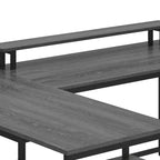 Bureau en U avec prises de courant et lumières LED, bureau avec tiroirs, bureau d'angle pour ordinateur avec support de moniteur et étagères de rangement, gris