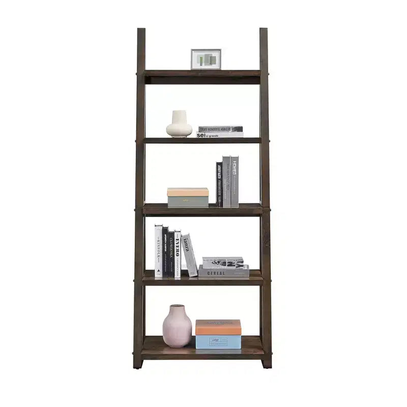 Étagère échelle 5 niveaux TUYOHW, meuble de rangement avec cadre en bois d'hévéa, bibliothèque pour chambre, salon, bureau, cuisine