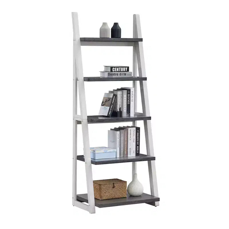 Étagère échelle 5 niveaux TUYOHW, meuble de rangement avec cadre en bois d'hévéa, bibliothèque pour chambre, salon, bureau, cuisine