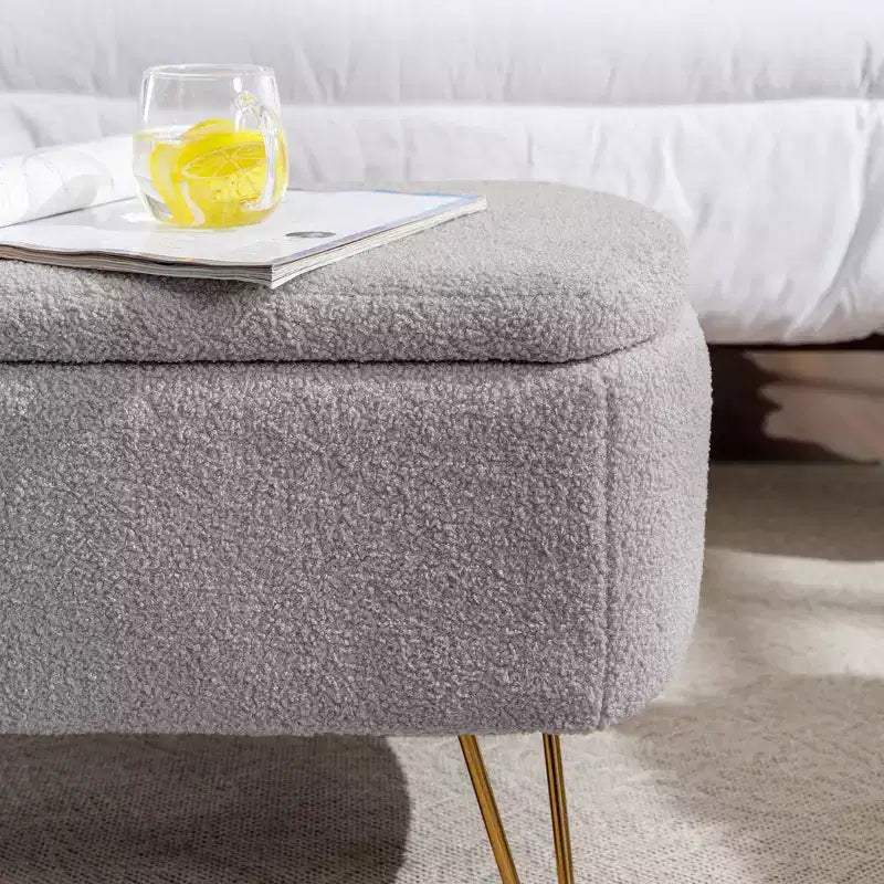 Banc de rangement ottoman en fausse fourrure TUYOHW, banc de lit avec rangement, pieds en métal doré, banc de bout de lit rembourré moderne pour salon, chambre à coucher, entrée