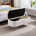 Banc de rangement ottoman en fausse fourrure TUYOHW, banc de lit avec rangement, pieds en métal doré, banc de bout de lit rembourré moderne pour salon, chambre à coucher, entrée