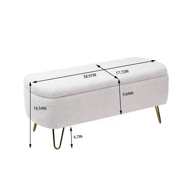 Banc de rangement ottoman en fausse fourrure TUYOHW, banc de lit avec rangement, pieds en métal doré, banc de bout de lit rembourré moderne pour salon, chambre à coucher, entrée