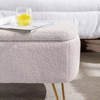 Banc de rangement ottoman en fausse fourrure TUYOHW, banc de lit avec rangement, pieds en métal doré, banc de bout de lit rembourré moderne pour salon, chambre à coucher, entrée