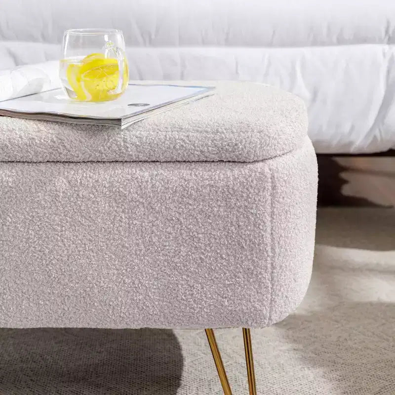 Banc de rangement ottoman en fausse fourrure TUYOHW, banc de lit avec rangement, pieds en métal doré, banc de bout de lit rembourré moderne pour salon, chambre à coucher, entrée