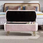 Banc de rangement ottoman en fausse fourrure TUYOHW, banc de lit avec rangement, pieds en métal doré, banc de bout de lit rembourré moderne pour salon, chambre à coucher, entrée