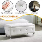TUYOHW Banc de rangement en similicuir blanc, pouf avec boutons en cristal, pieds en métal, banc repose-pieds rectangulaire rembourré pour chambre à coucher, salon