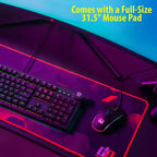 Bureau de jeu Deco Gear 47 LED, surface en fibre de carbone, gestion des câbles et crochet pour casque