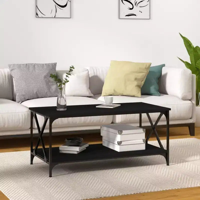 vidaXL Table basse noire en bois d'ingénierie 100x50x45 cm