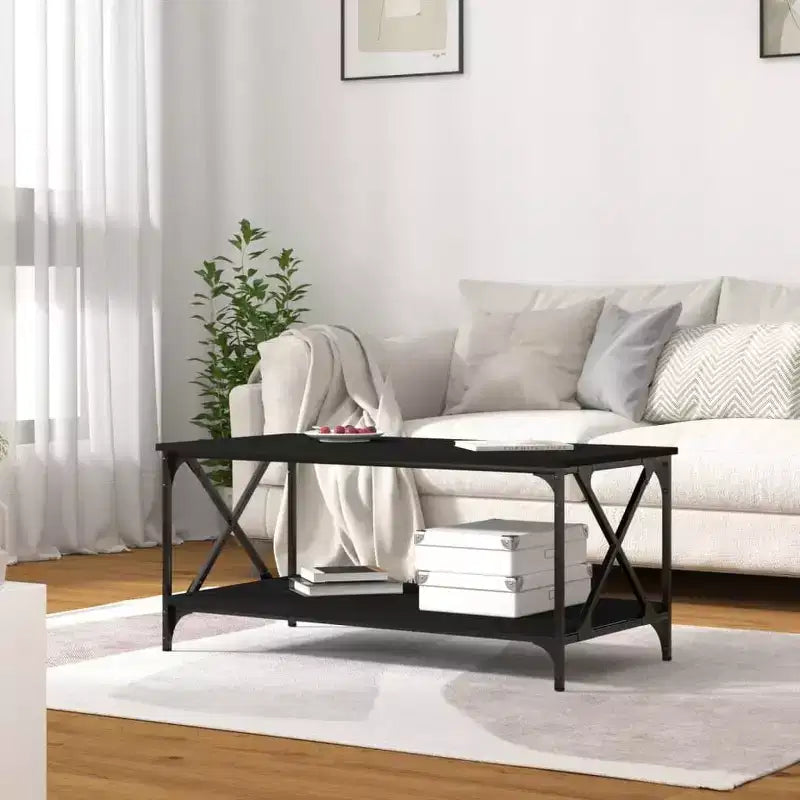 vidaXL Table basse noire en bois d'ingénierie 100x50x45 cm