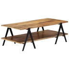 vidaXL Table basse Table d'appoint Table de canapé avec étagère de rangement Bois de manguier massif