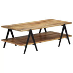 vidaXL Table basse Table d'appoint Table de canapé avec étagère de rangement Bois de manguier massif
