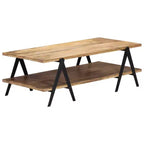 vidaXL Table basse Table d'appoint Table de canapé avec étagère de rangement Bois de manguier massif