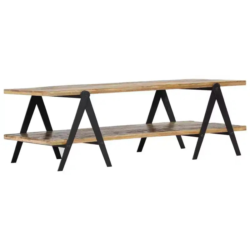 vidaXL Table basse Table d'appoint Table de canapé avec étagère de rangement Bois de manguier massif