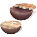 vidaXL Table basse Table d'appoint en forme de bol avec base en acier Bois massif de récupération