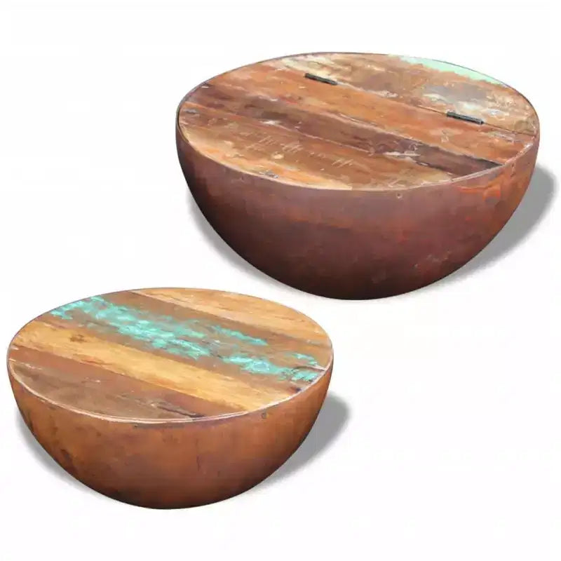 vidaXL Table basse Table d'appoint en forme de bol avec base en acier Bois massif de récupération