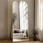 Miroir pleine longueur de 56x21 pouces pour chambre à coucher, salon, vestiaire, cadre en aluminium doré, dessus arqué, robuste, autoportant, mural