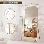 Miroir pleine longueur de 56x21 pouces pour chambre à coucher, salon, vestiaire, cadre en aluminium doré, dessus arqué, robuste, autoportant, mural