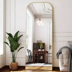 Miroir pleine longueur de 56x21 pouces pour chambre à coucher, salon, vestiaire, cadre en aluminium doré, dessus arqué, robuste, autoportant, mural