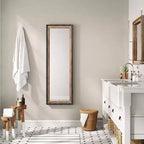 Miroir sur pied 16x48 pleine longueur, grand miroir rustique à poser, à suspendre, long miroir mural en bois et métal, style ferme, marron