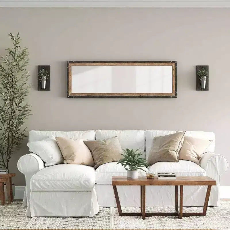 Miroir sur pied 16x48 pleine longueur, grand miroir rustique à poser, à suspendre, long miroir mural en bois et métal, style ferme, marron
