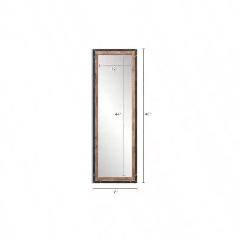 Miroir sur pied 16x48 pleine longueur, grand miroir rustique à poser, à suspendre, long miroir mural en bois et métal, style ferme, marron