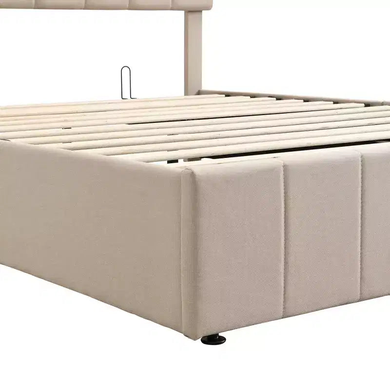 Lit plateforme rembourré Queen Size Luxystar avec vérin hydraulique et rangement