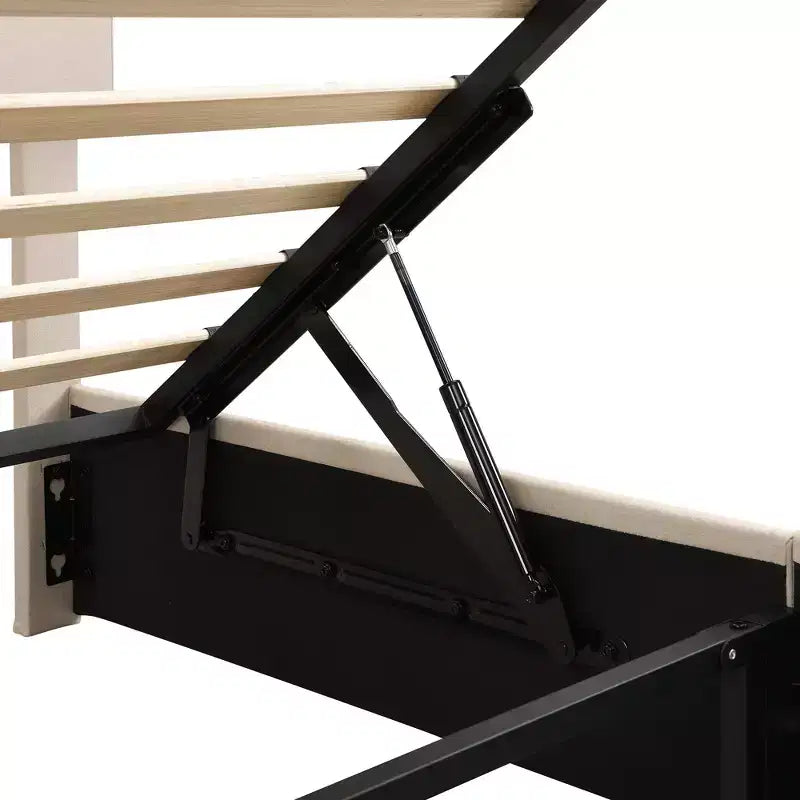 Lit plateforme rembourré Queen Size Luxystar avec vérin hydraulique et rangement