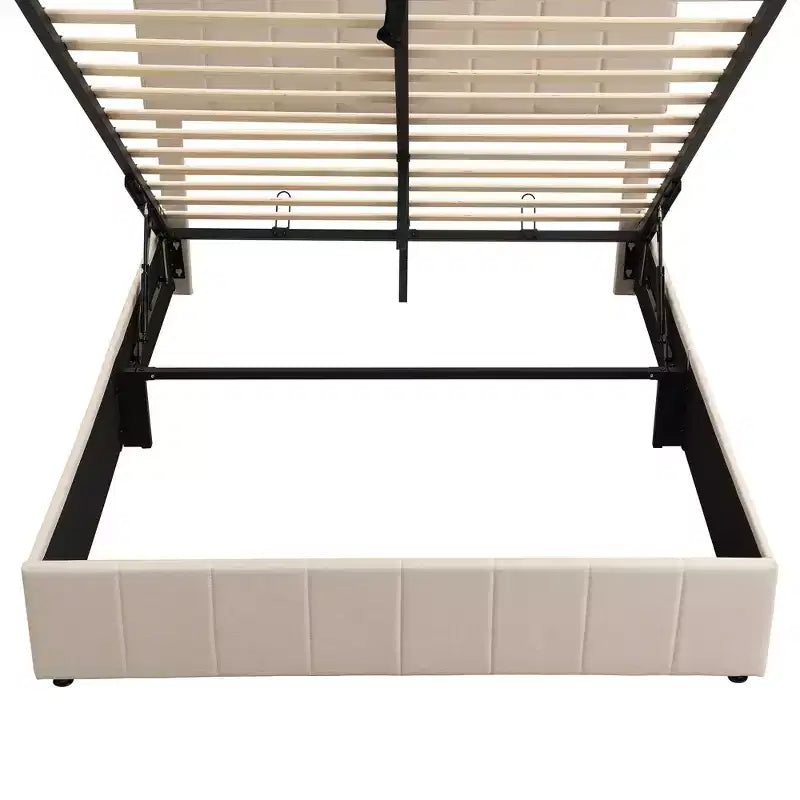 Lit plateforme rembourré Queen Size Luxystar avec vérin hydraulique et rangement