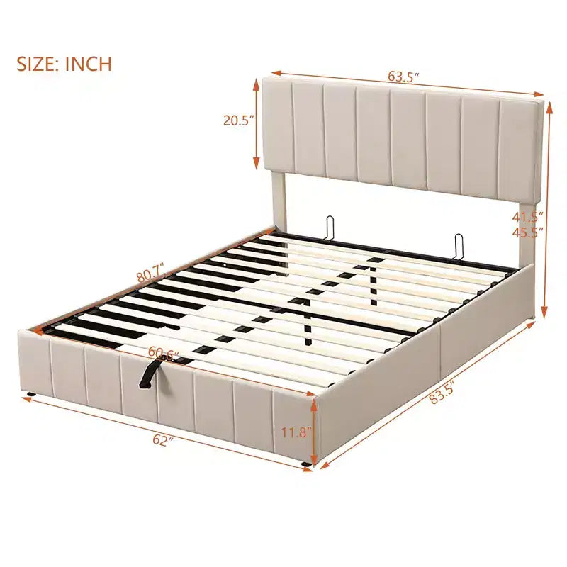 Lit plateforme rembourré Queen Size Luxystar avec vérin hydraulique et rangement