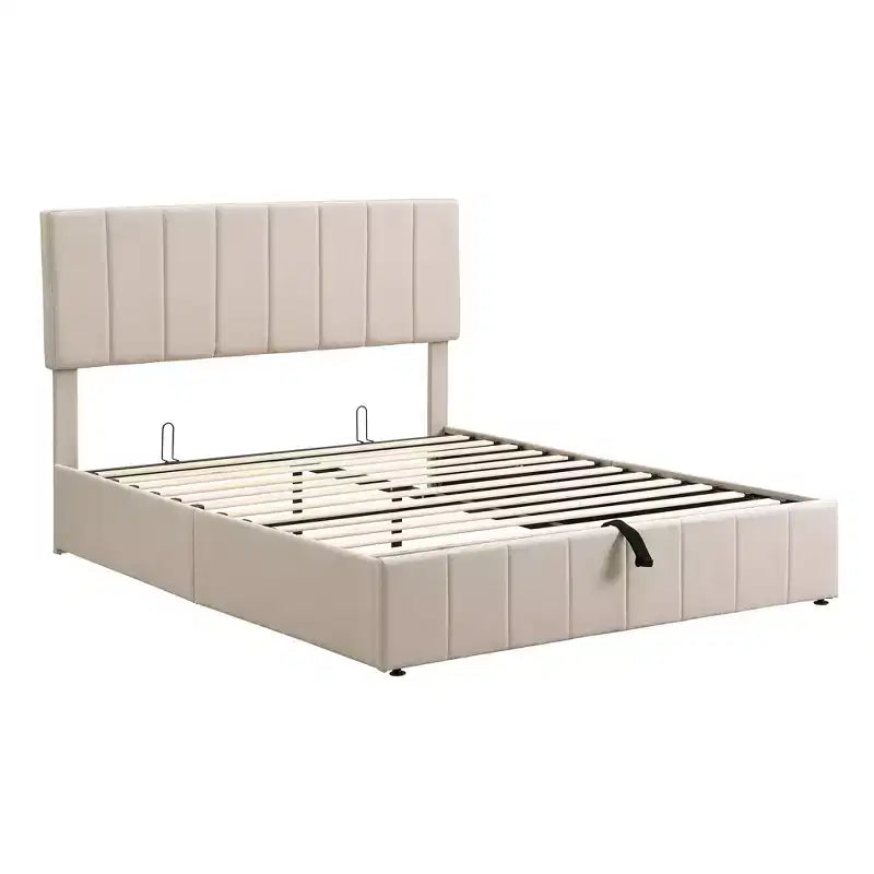 Lit plateforme rembourré Queen Size Luxystar avec vérin hydraulique et rangement