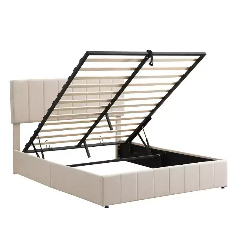 Lit plateforme rembourré Queen Size Luxystar avec vérin hydraulique et rangement