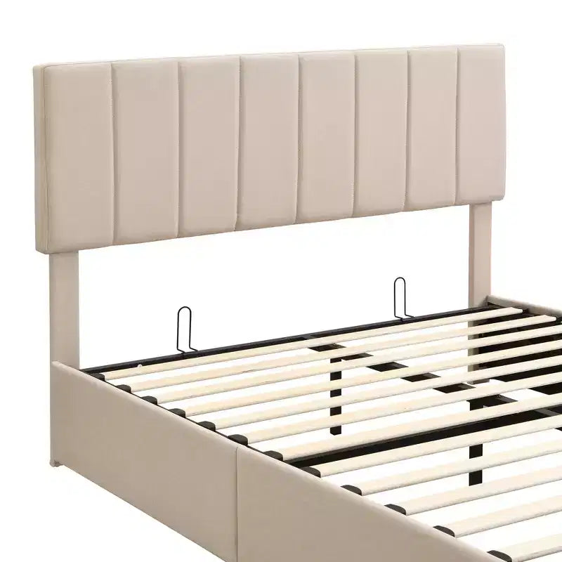 Lit plateforme rembourré Queen Size Luxystar avec vérin hydraulique et rangement