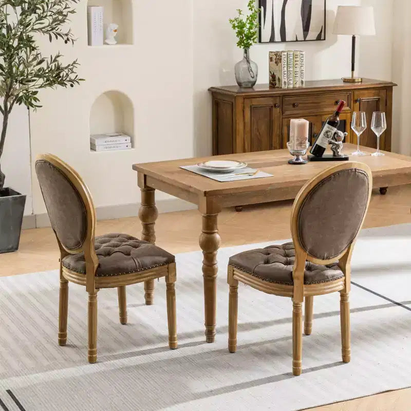 TUYOHW Lot de 2 Chaises Roi Louis, Chaises de Salle à Manger Capitonnées Élégantes Style Français pour la Décoration Intérieure, Chaises d'Appoint Élégantes avec Pieds en Bois d'Hévéa Massif