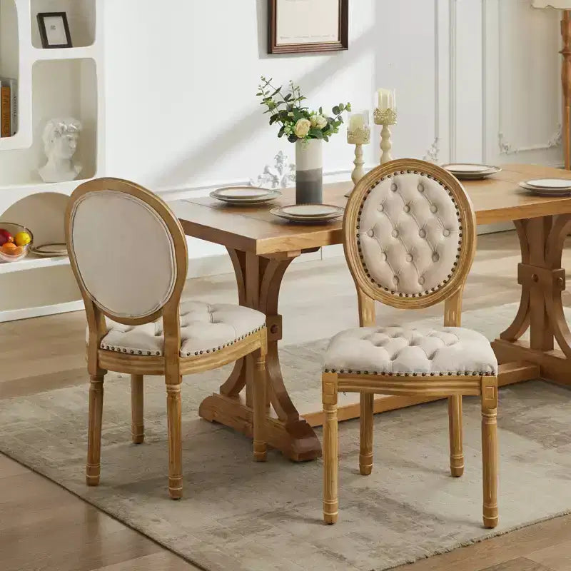 TUYOHW Lot de 2 Chaises Roi Louis, Chaises de Salle à Manger Capitonnées Élégantes Style Français pour la Décoration Intérieure, Chaises d'Appoint Élégantes avec Pieds en Bois d'Hévéa Massif