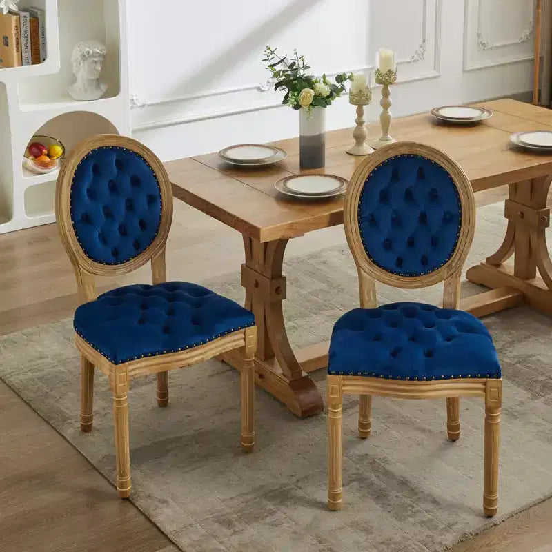 TUYOHW Lot de 2 Chaises Roi Louis, Chaises de Salle à Manger Capitonnées Élégantes Style Français pour la Décoration Intérieure, Chaises d'Appoint Élégantes avec Pieds en Bois d'Hévéa Massif