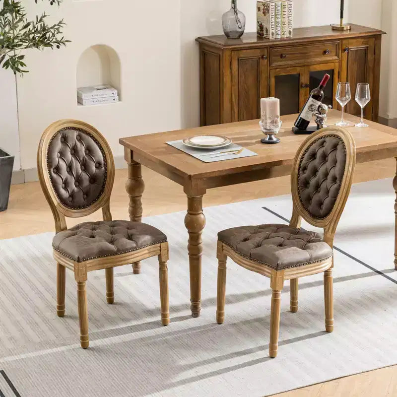 TUYOHW Lot de 2 Chaises Roi Louis, Chaises de Salle à Manger Capitonnées Élégantes Style Français pour la Décoration Intérieure, Chaises d'Appoint Élégantes avec Pieds en Bois d'Hévéa Massif