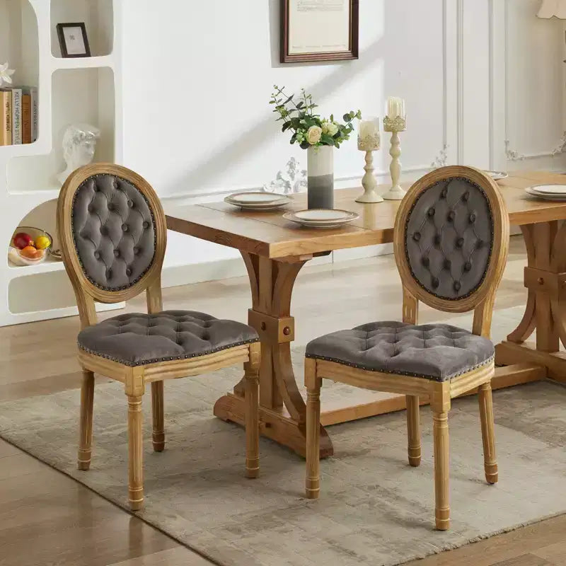 TUYOHW Lot de 2 Chaises Roi Louis, Chaises de Salle à Manger Capitonnées Élégantes Style Français pour la Décoration Intérieure, Chaises d'Appoint Élégantes avec Pieds en Bois d'Hévéa Massif