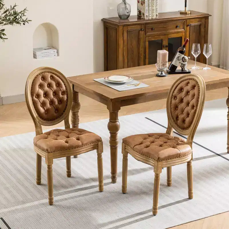 TUYOHW Lot de 2 Chaises Roi Louis, Chaises de Salle à Manger Capitonnées Élégantes Style Français pour la Décoration Intérieure, Chaises d'Appoint Élégantes avec Pieds en Bois d'Hévéa Massif