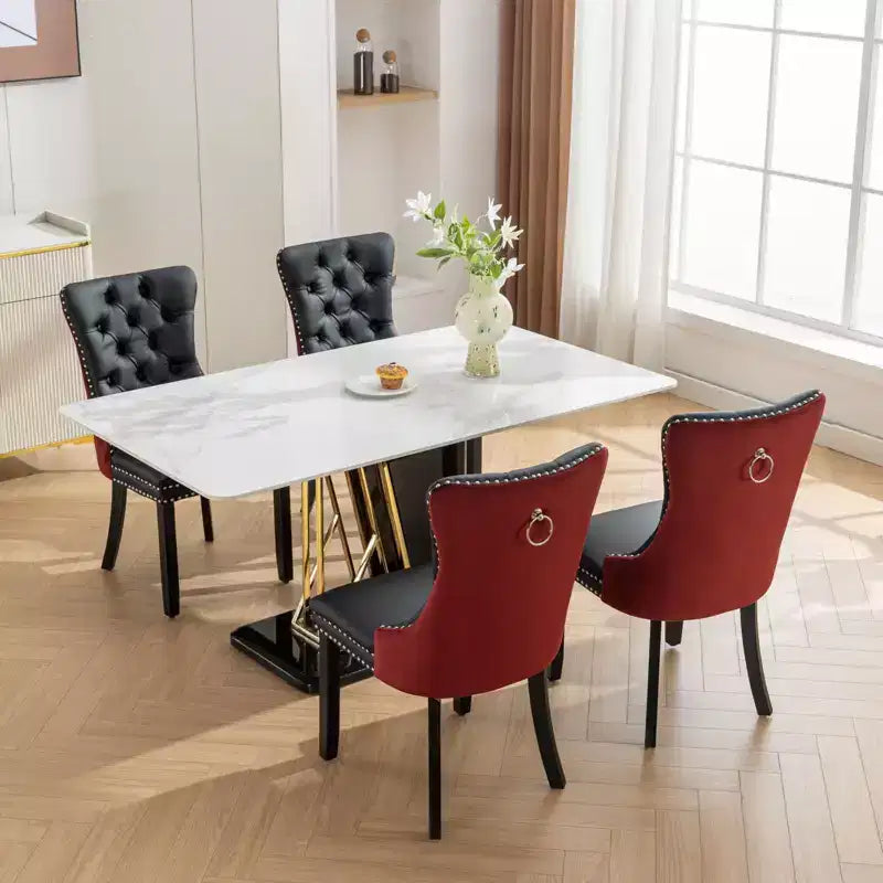 TUYOHW Lot de 2 chaises de salle à manger capitonnées bicolores, chaises d'appoint modernes avec clous décoratifs pour salle à manger et cuisine, revêtement en PU et velours, décoration intérieure