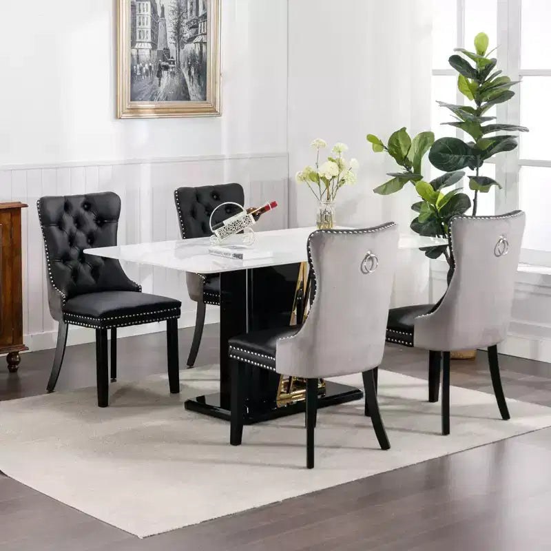 TUYOHW Lot de 2 chaises de salle à manger capitonnées bicolores, chaises d'appoint modernes avec clous décoratifs pour salle à manger et cuisine, revêtement en PU et velours, décoration intérieure